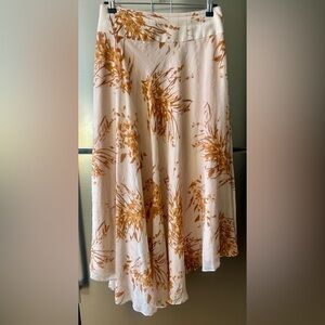 Joie Silk Midi Skirt Cream Gold Floral Size 12 Lined
